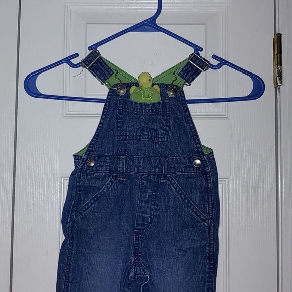 Gymboree Tiny Turtle Out of His Shell Denim Overalls with pocket turtle  Sz 3-6M - Picture 3 of 8